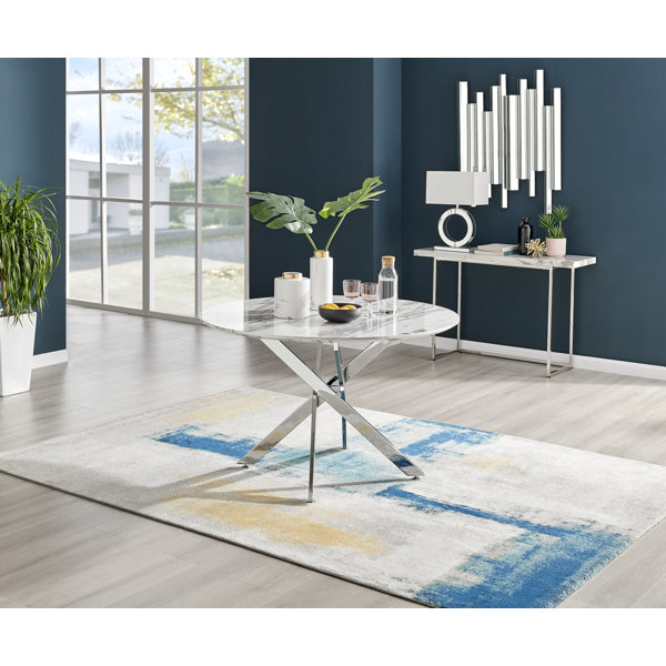 Savoy round white marble and chrome online dining table